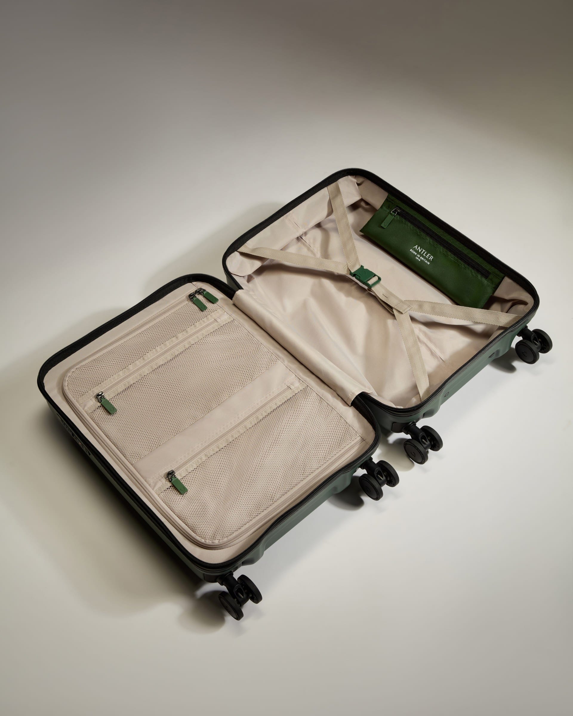 Antler Luggage -  Cabin with Pocket Suitcase in Antler Green - Icon Stripe - Hard Suitcase Cabin with Pocket Suitcase in Green - Icon Stripe | Hard Suitcase