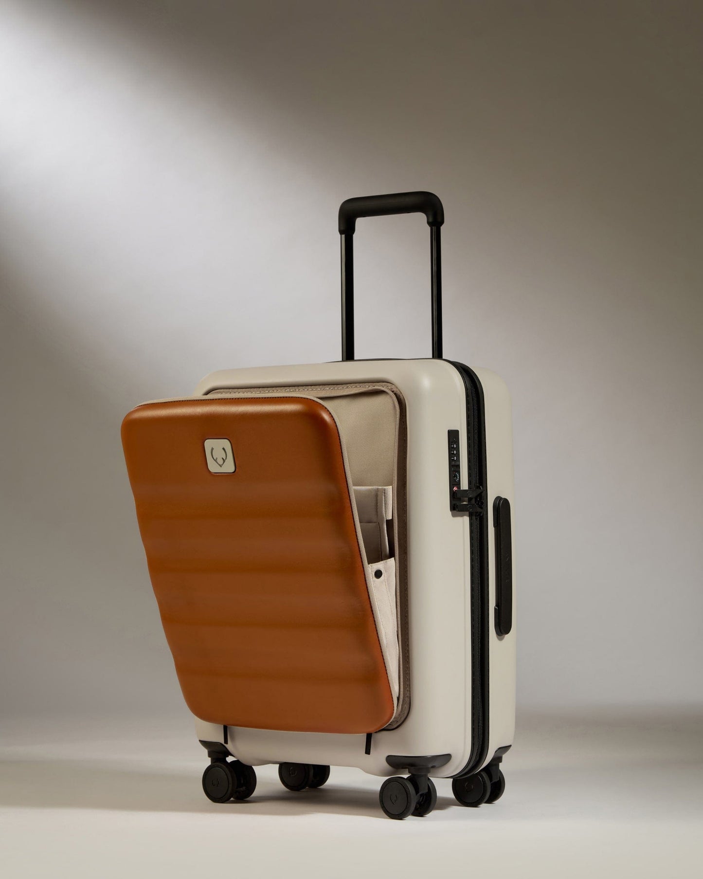 Antler Luggage -  Cabin with Pocket Suitcase in Tan Leather - 1914 Collection - Hard Suitcase Cabin with Pocket Suitcase in Tan Leather - 1914 Collection | Lightweight & Hard Shell Suitcase