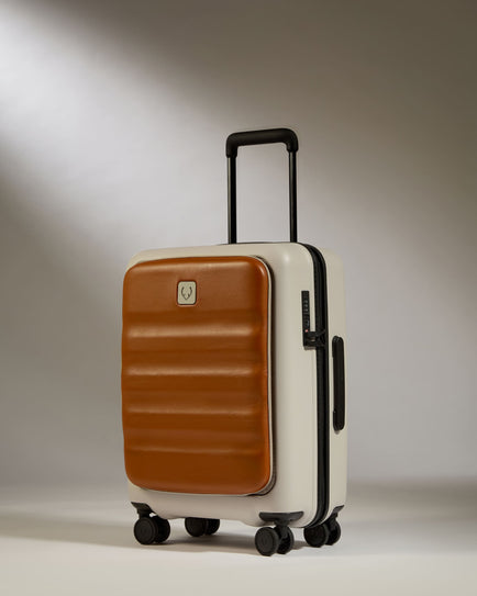 Antler Luggage -  Cabin with Pocket Suitcase in Tan Leather - 1914 Collection - Hard Suitcase Cabin with Pocket Suitcase in Tan Leather - 1914 Collection | Lightweight & Hard Shell Suitcase