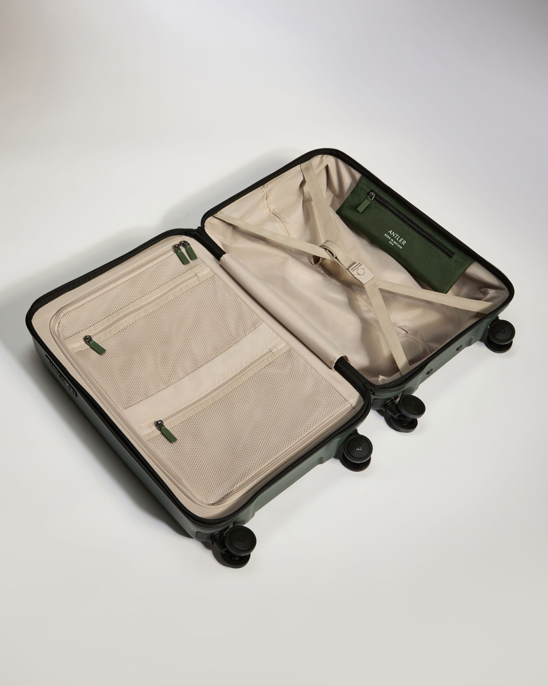 Large Cabin Suitcase in Antler Green Icon Stripe Lightweight Hard Shell Suitcase Antler UK