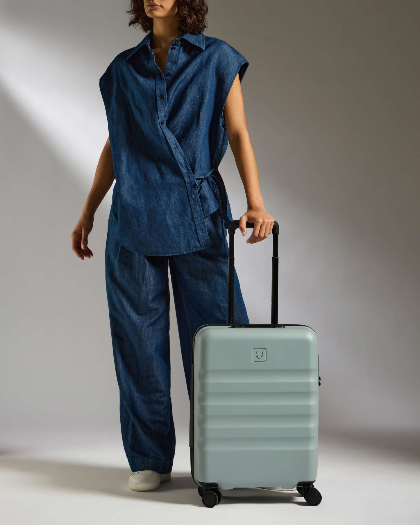 Antler Luggage -  Icon Stripe Cabin in Mist Blue - Hard Suitcase Icon Stripe Cabin in Blue | Lightweight & Hard Shell Suitcase | Cabin Bag