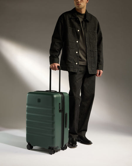 Antler Luggage -  Icon Stripe Medium in Antler Green - Hard Suitcase Icon Stripe Medium Suitcase in Green | Lightweight & Hard Shell Suitcase