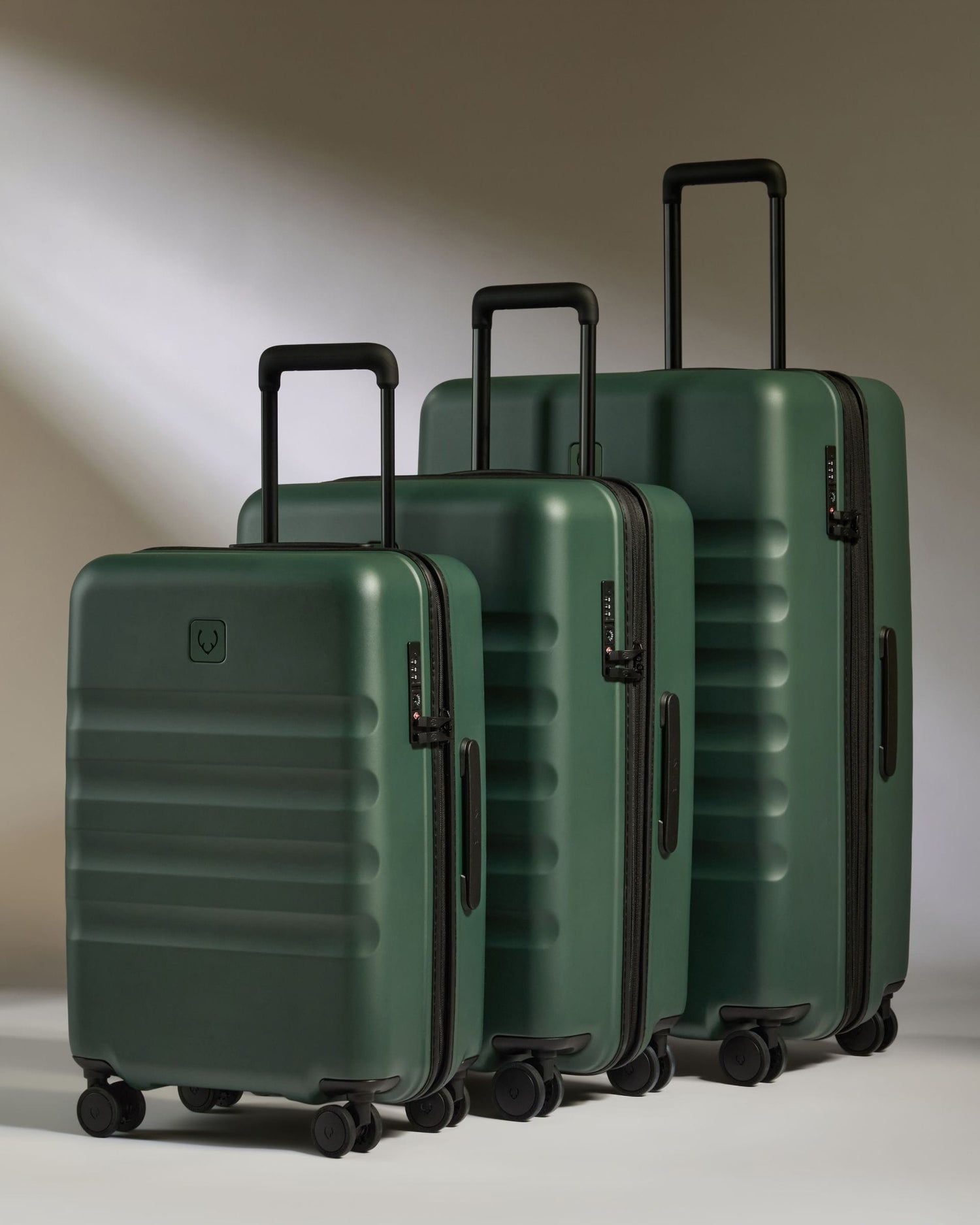 Antler Luggage -  Icon Stripe Set with Biggest Cabin in Antler Green - Hard Suitcase Icon Stripe Set with Biggest Cabin in Green | Lightweight & Hard Shell Suitcase