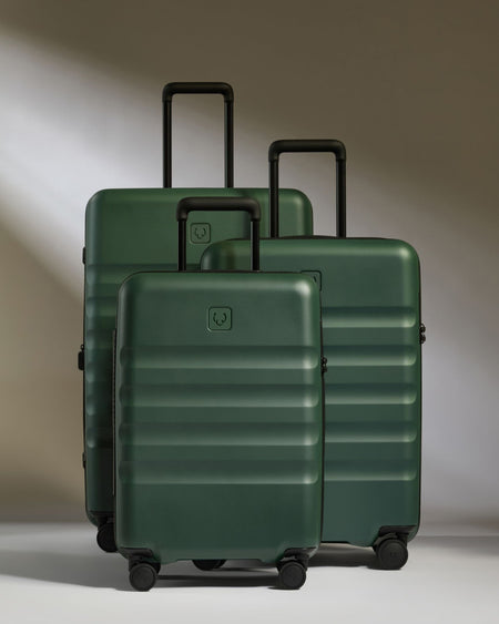 Antler Luggage -  Icon Stripe Set with Biggest Cabin in Antler Green - Hard Suitcase Icon Stripe Set with Biggest Cabin in Green | Lightweight & Hard Shell Suitcase