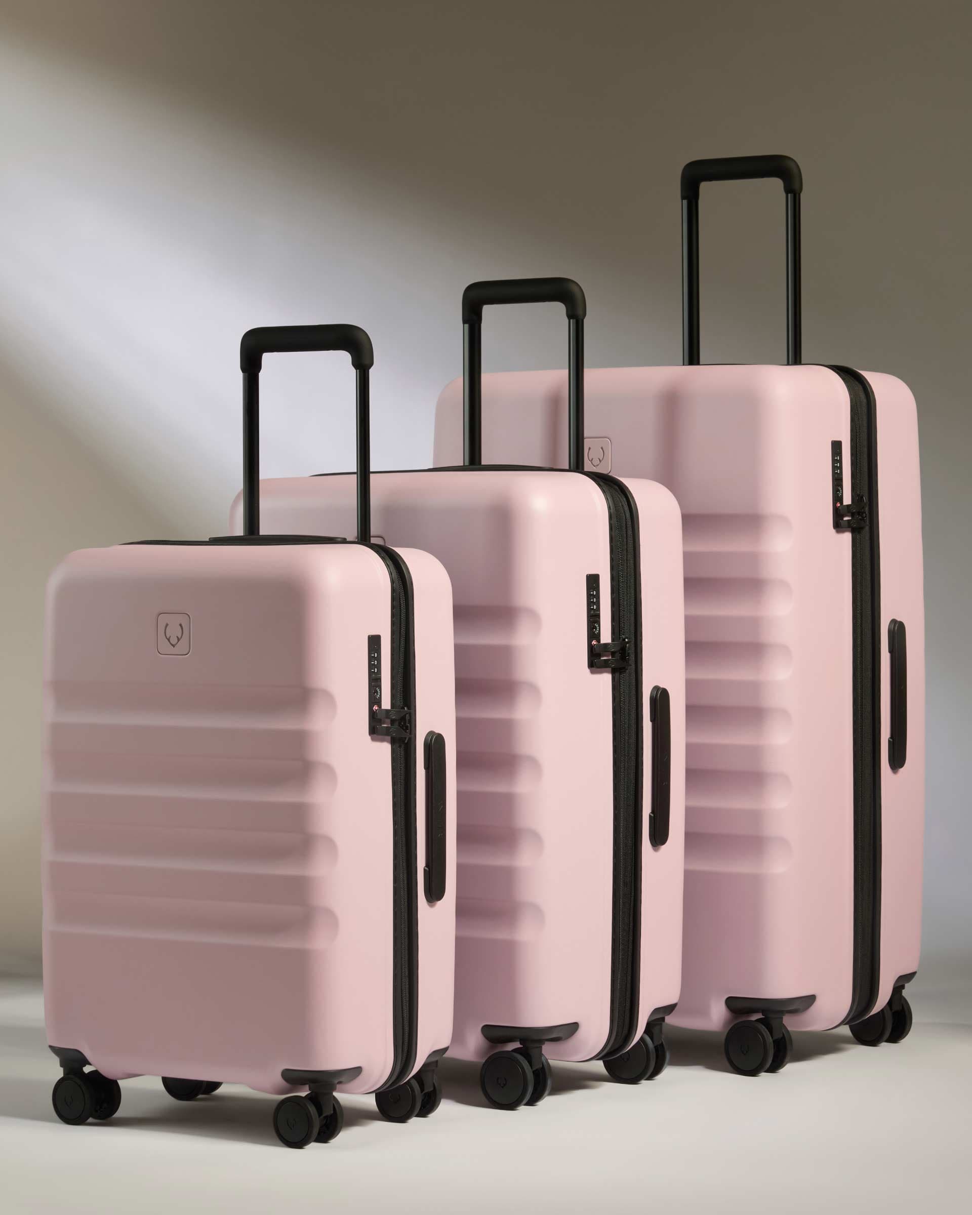 Antler Luggage -  Icon Stripe Set with Biggest Cabin in Moorland Pink - Hard Suitcase Icon Stripe Set with Biggest Cabin in Pink | Lightweight & Hard Shell Suitcase