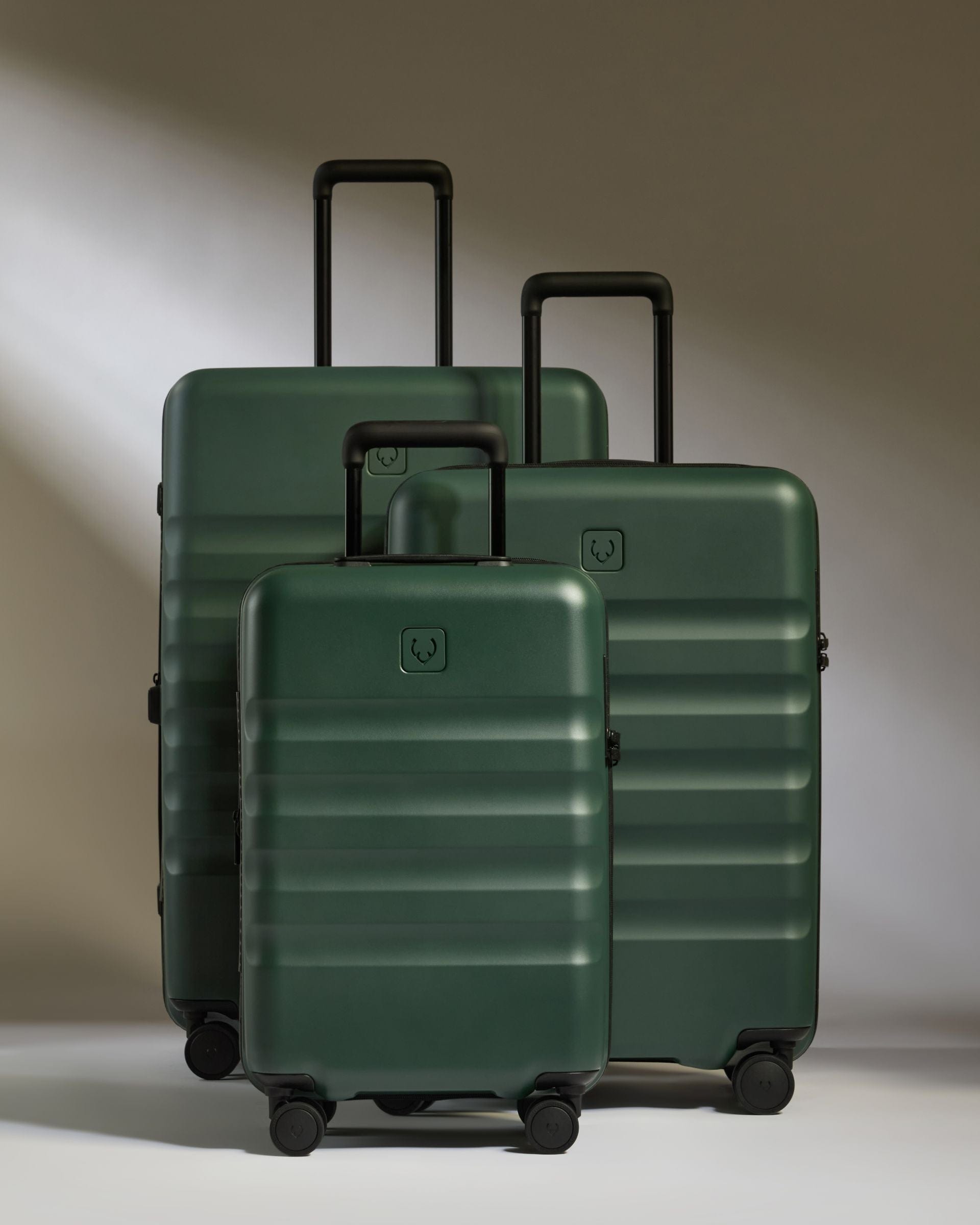 Antler Luggage -  Icon Stripe Set with Expander Cabin in Antler Green - Hard Suitcase Icon Stripe Set with Expander Cabin in Green | Lightweight & Hard Shell Suitcase