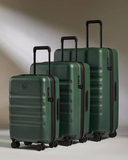Antler Luggage -  Icon Stripe Set with Expander Cabin in Antler Green - Hard Suitcase Icon Stripe Set with Expander Cabin in Green | Lightweight & Hard Shell Suitcase