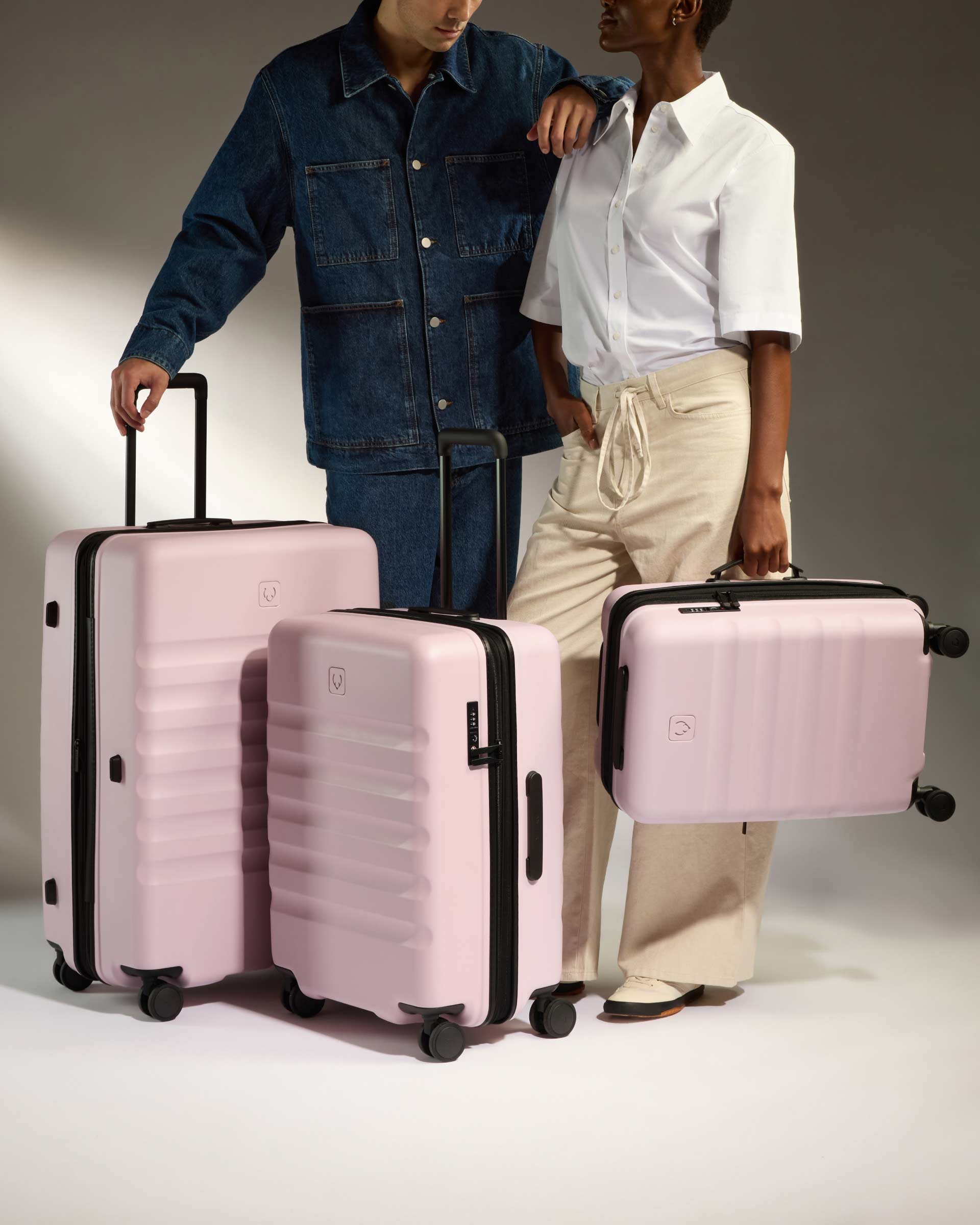 Antler Luggage -  Icon Stripe Set with Expander Cabin in Moorland Pink - Hard Suitcase Icon Stripe Set with Expander Cabin in Pink | Lightweight & Hard Shell Suitcase