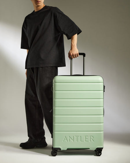 Antler Luggage -  Large Suitcase in Aspen Green - Logo - Hard Suitcases Large Suitcase in Light Green - Logo | Lightweight Hard Shell Luggage