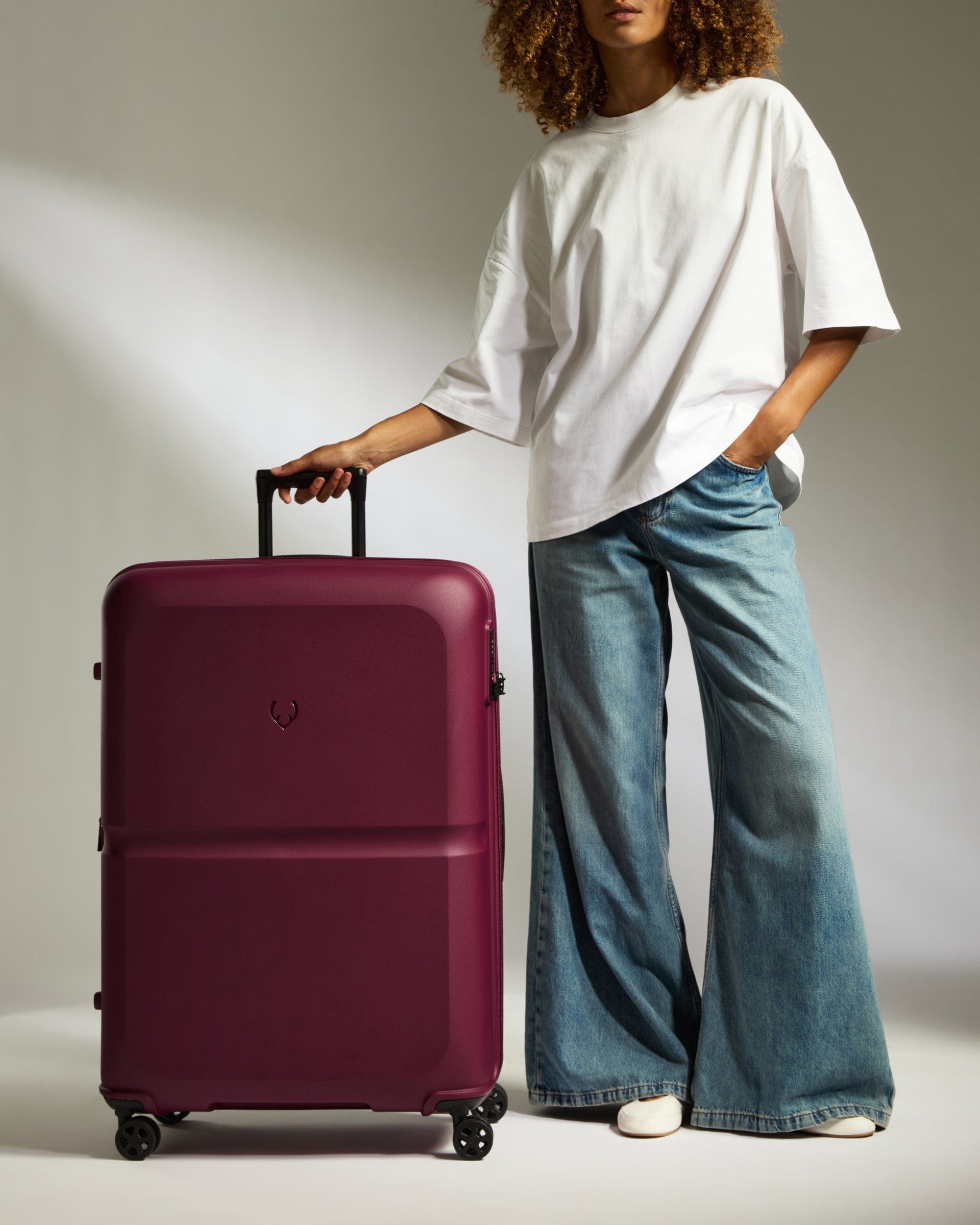 Antler Luggage -  Large Suitcase in Heather Purple - Single Stripe - Hard Suitcase Large Suitcase in Purple - Single Stripe | Checked Luggage & Large Suitcases