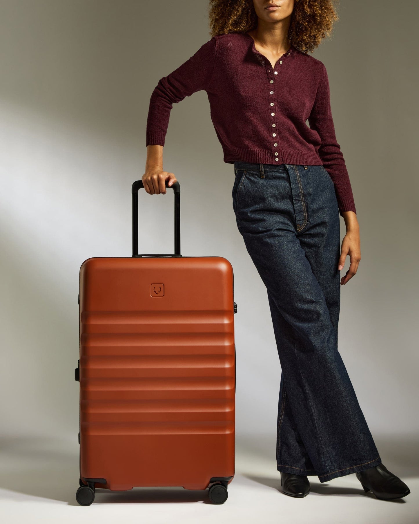 Antler Luggage -  Large Suitcase in Maple Red - Icon Stripe - Hard Suitcase Icon Stripe Large Suitcase in Red | Lightweight & Hard Shell Suitcase