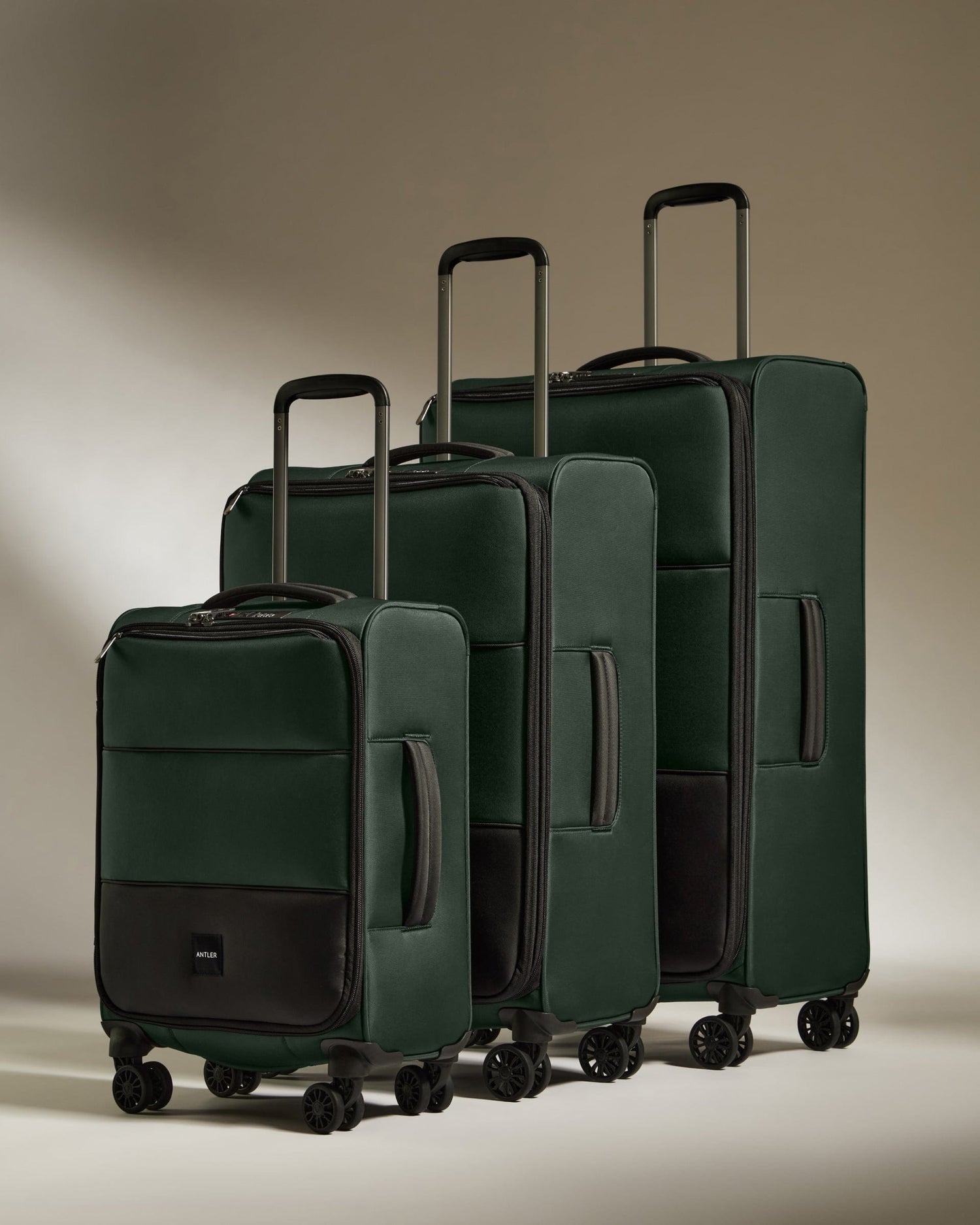 Antler Luggage -  Soft Stripe Set in Antler Green - Soft Suitcase Soft Stripe Set in Green | Soft Suitcase