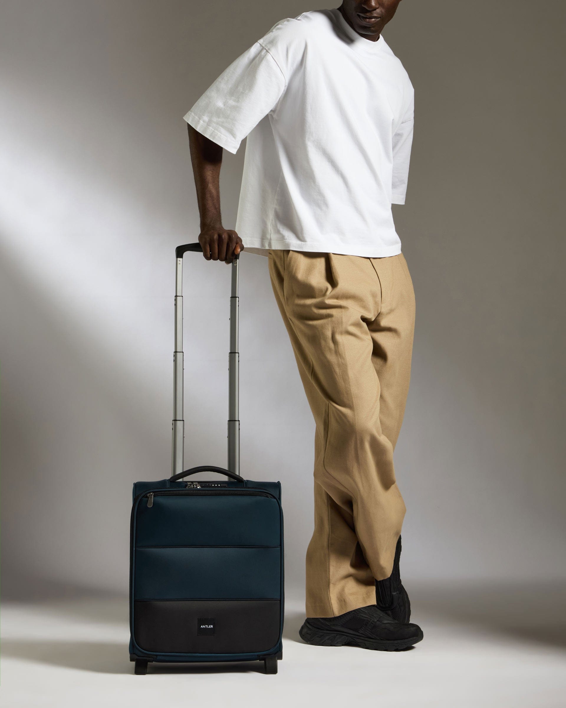 Antler Luggage -  Soft Stripe Underseat in Indigo - Underseat Suitcase 45x35x20cm Underseat Cabin in Navy | EasyJet Approved | Soft Shell Underseat Luggage