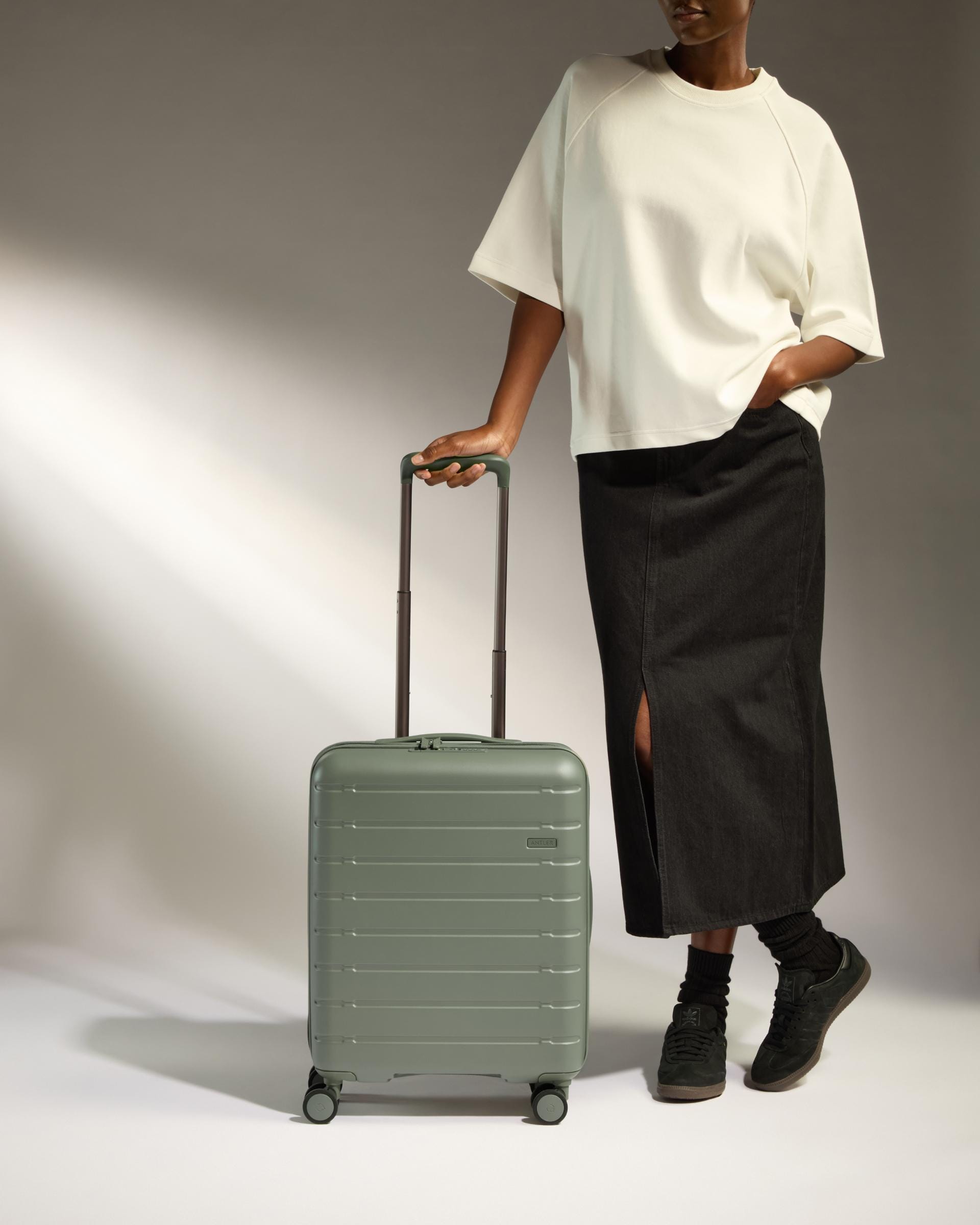 Antler Luggage -  Stamford 2.0 cabin in field green - Hard Suitcases Stamford 2.0 Cabin Suitcase Green | Hard Luggage | Antler UK