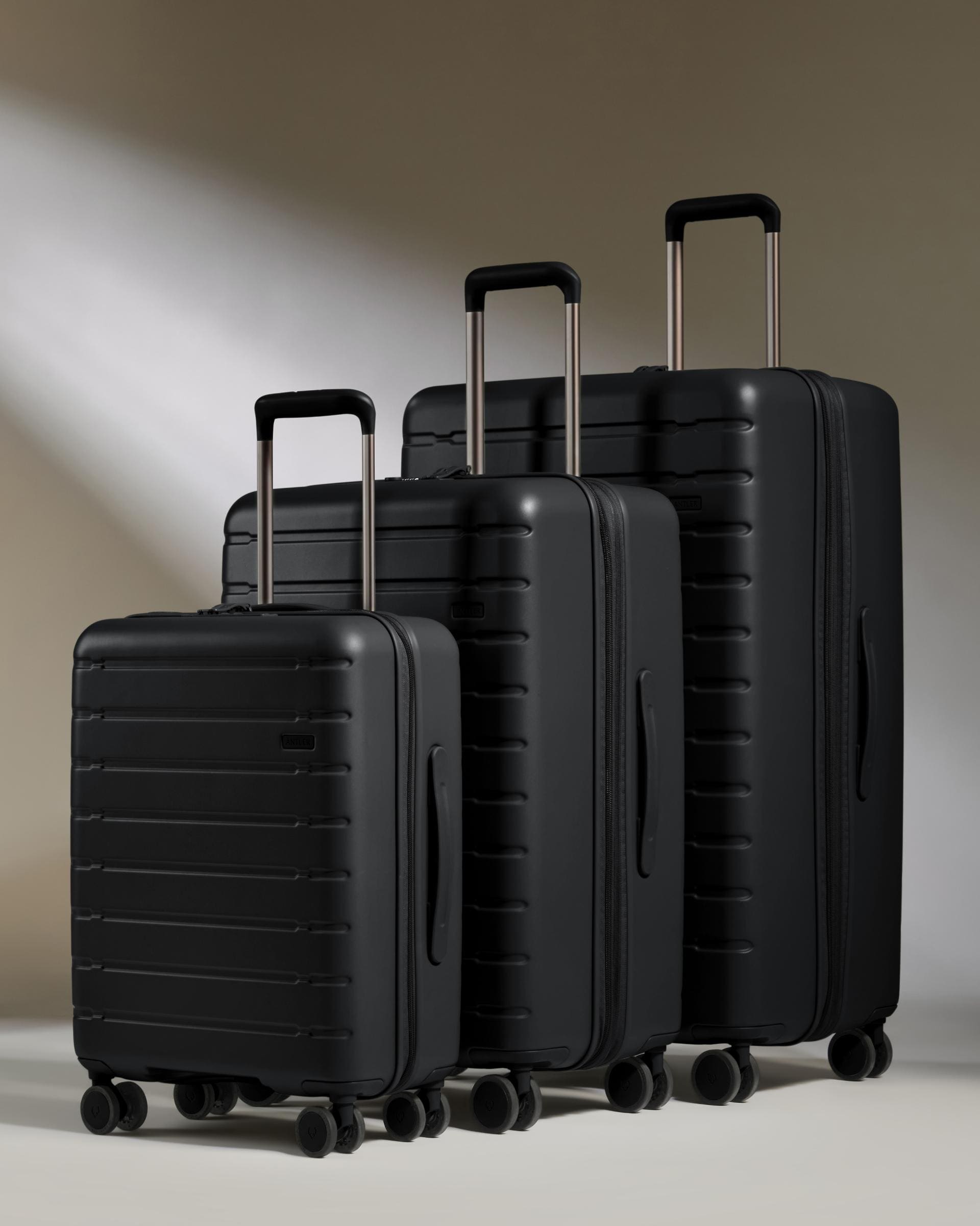 Antler Luggage -  Stamford 2.0 set in midnight black - Hard Suitcases Stamford 2.0 Set of 3 Suitcases Black | Hard Luggage | Antler UK