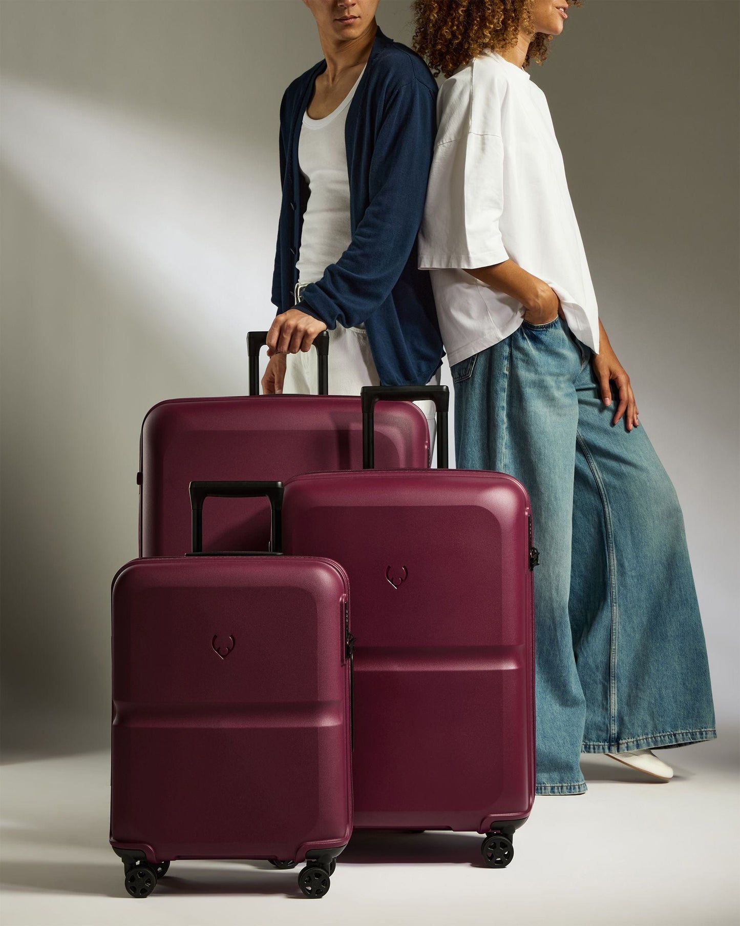 Antler Luggage -  Suitcase Set in Heather Purple - Single Stripe - Hard Suitcase Suitcase Set in Purple - Single Stripe | Cabin Luggage & Large Suitcases