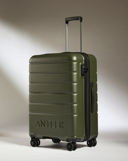 Antler UK Luggage -  Logo Medium in Pine - Hard Suitcases Logo Medium Suitcase Green | Lightweight Hard Shell Luggage