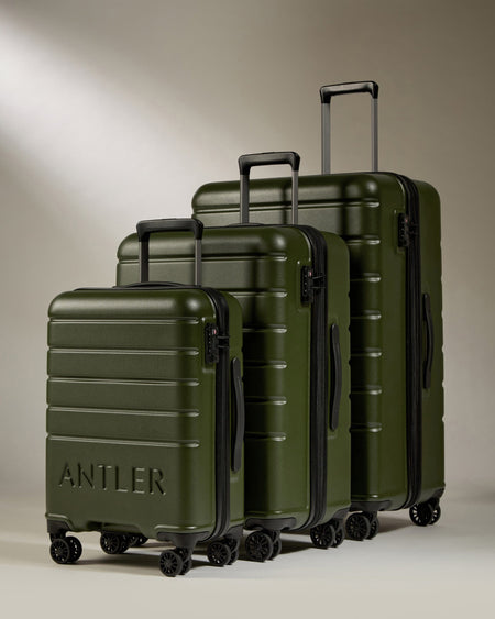 Antler UK Luggage -  Logo Set in Pine - Hard Suitcases Logo Set of 3 Suitcases Green | Lightweight Hard Shell Luggage